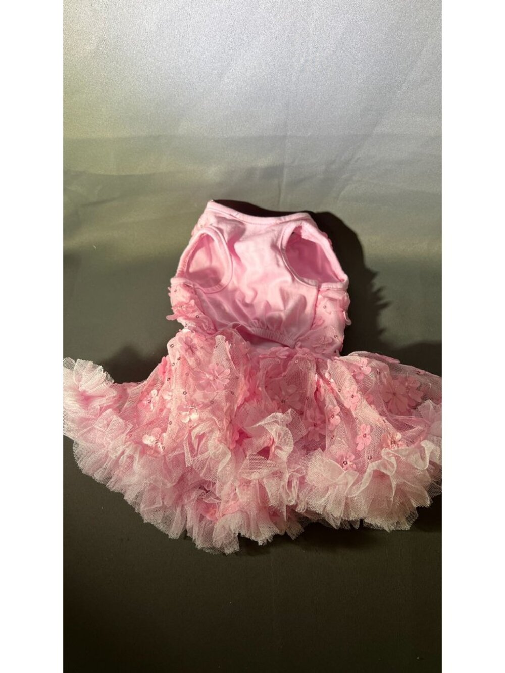 Pink Floral Dog Dress With Tulle Skirt & Bow Small By Pawpati - Picture 4 of 4